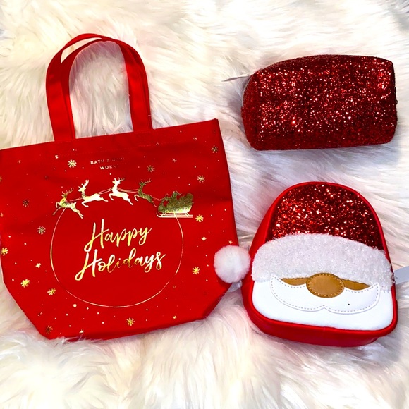 Christmas Bags Set. 1 Christmas Red Small Tote. 1 Red Cosmetic Case. 1 S… - Picture 1 of 5